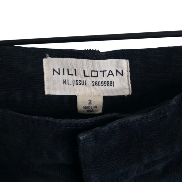 Nili Lotan Shon Corduroy Jet Black Barrel Leg Pant Size 2 - Picture 4 of 9